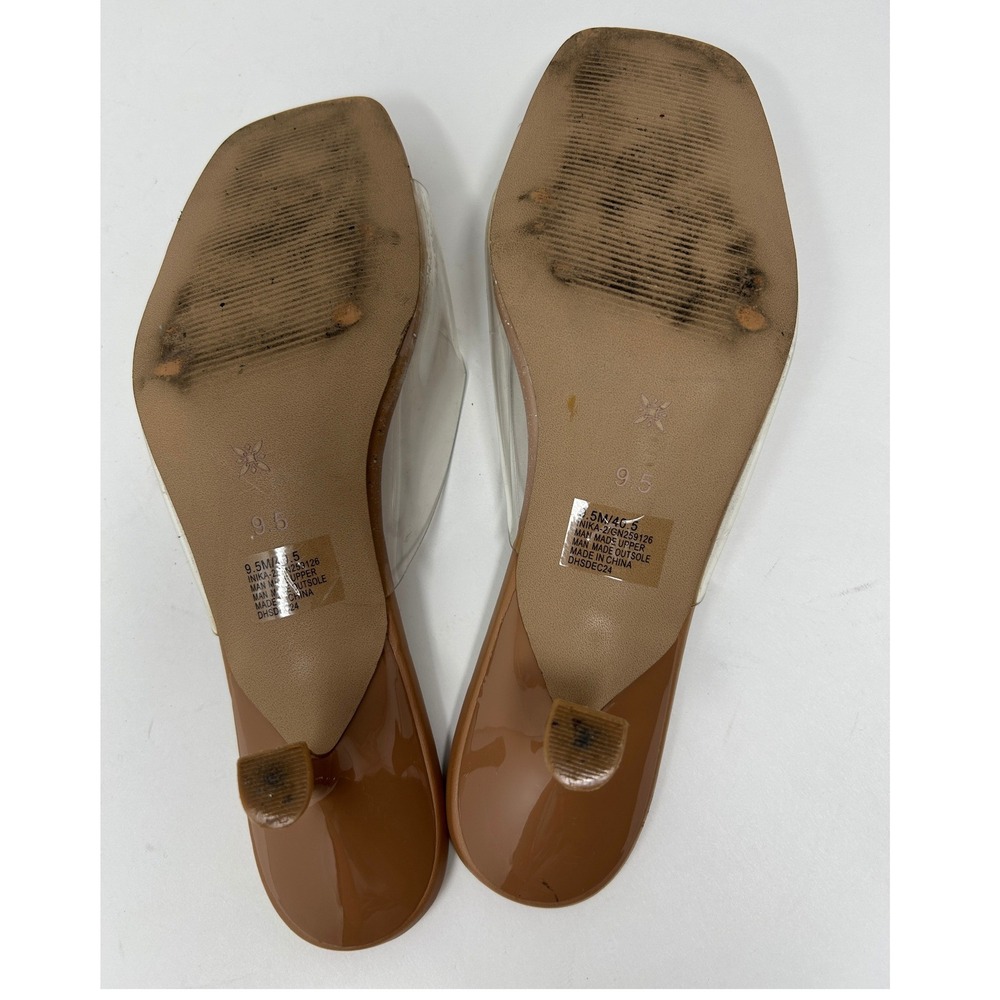 BCBGeneration Inika-2 Tan Clear PVC Square Toe Kitten Heel Slide Sandals Sz 9.5 - Picture 8 of 9